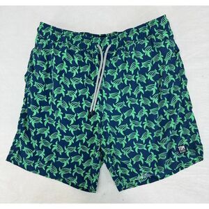 Tom & Teddy Swim Trunks Sea Turtle Print Men's Green Navy Board Shorts - Size XL